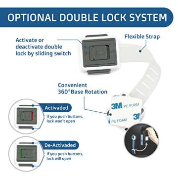 Child Safety Locks (4-Pack) - Baby Proof Cabinets, Drawers, Ovens & Toilets - Adjustable Strap Length, Double Lock Option - Easy Latch for Adults to Open