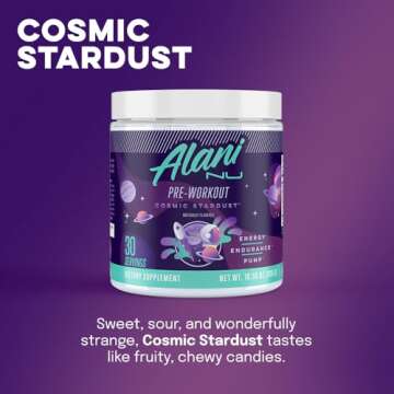 Alani Nu Pre Workout Powder Cosmic Stardust, Amino Energy Boost, Endurance Supplement, Sugar Free, 200mg Caffeine, L-Theanine, Beta-Alanine, Citrulline, 30 Servings