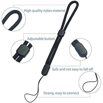 yuntop 5PCS Wrist lanyard, 8.8 inch Hand Wrist Strap Lanyard, Adjustable Nylon Wristlet Straps for Cell Phone, Camera, GoPro, PSP, USB Flash Drives, Flashlight (Black)