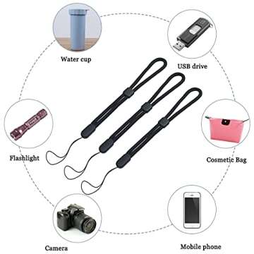 yuntop 5PCS Wrist lanyard, 8.8 inch Hand Wrist Strap Lanyard, Adjustable Nylon Wristlet Straps for Cell Phone, Camera, GoPro, PSP, USB Flash Drives, Flashlight (Black)