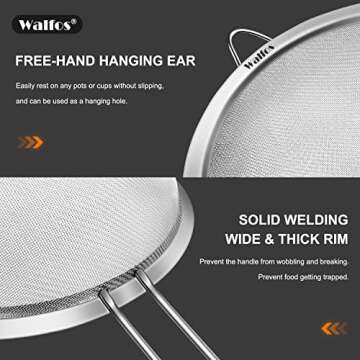 Walfos 3-Piece Fine Mesh Strainer Set for All Cooking Needs
