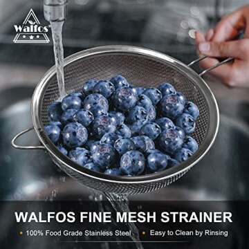 Walfos 3-Piece Fine Mesh Strainer Set for All Cooking Needs
