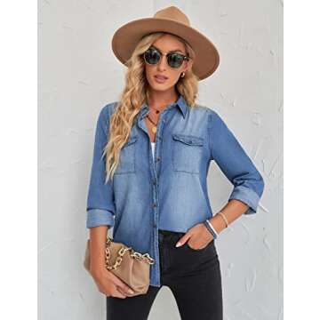 luvamia Women's Denim Shirt Night Out Tops for Women Denim Tunic Lapis Air Size Medium Size 8 Size 1...