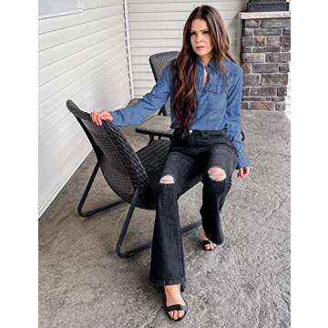 luvamia Women's Denim Shirt Night Out Tops for Women Denim Tunic Lapis Air Size Medium Size 8 Size 10