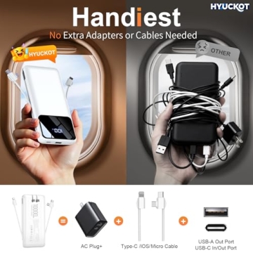 All-Inclusive Portable Charger with Built-In Cables & Wall Plug - 10000mAh