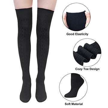 4 Pairs Thigh High Socks for Women Knit Long Over the Knee Socks Knee High Socks Gifts,A-black/Brown...