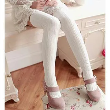 4 Pairs Thigh High Socks for Women Knit Long Over the Knee Socks Knee High Socks Gifts,A-black/Brown/Grey/Cream White