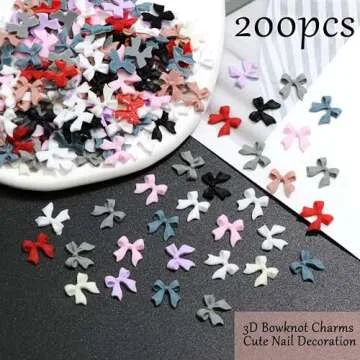 RODAKY 200PCS Bow Nail Charms Colorful 3D Bowknot Charms for Nail Art Resin Flatback Bow Nail Stud C...