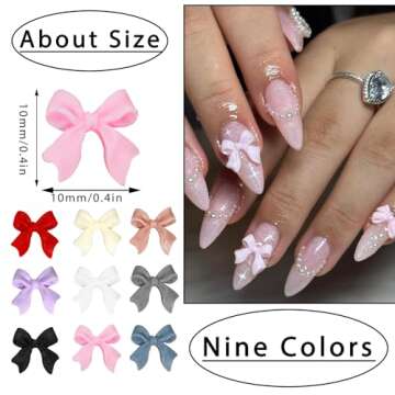RODAKY 200PCS Bow Nail Charms Colorful 3D Bowknot Charms for Nail Art Resin Flatback Bow Nail Stud Cute Nail Bow Charms Decoration for Women's Manicure DIY Nail Supplies