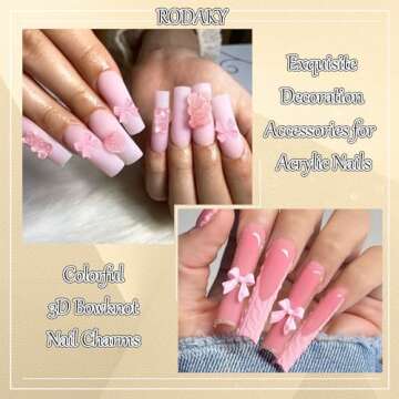 RODAKY 200PCS Bow Nail Charms Colorful 3D Bowknot Charms for Nail Art Resin Flatback Bow Nail Stud Cute Nail Bow Charms Decoration for Women's Manicure DIY Nail Supplies