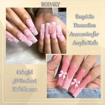 RODAKY 200PCS 3D Bow Nail Charms - Colorful Nail Art
