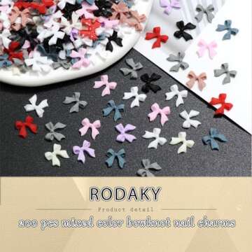 RODAKY 200PCS Bow Nail Charms Colorful 3D Bowknot Charms for Nail Art Resin Flatback Bow Nail Stud Cute Nail Bow Charms Decoration for Women's Manicure DIY Nail Supplies