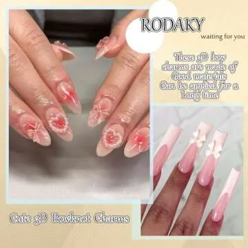 RODAKY 200PCS 3D Bow Nail Charms - Colorful Nail Art