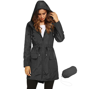 LOMON Women's Lightweight Waterproof Rain Jacket Active Outdoor Hooded Raincoat with Drawstring Belt...