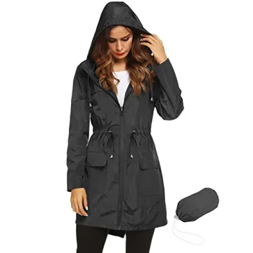 LOMON Women's Lightweight Waterproof Rain Jacket Active Outdoor Hooded Raincoat with Drawstring Belt...