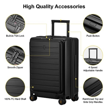 LEVEL8 Lightweight Hard Shell Carry On Luggage with Wheels