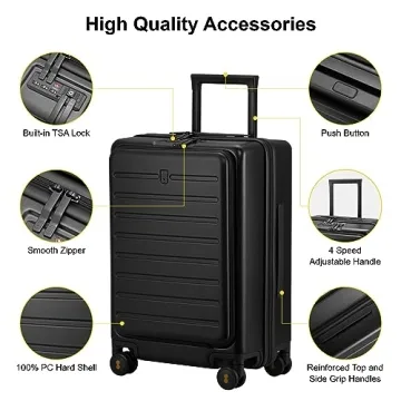 LEVEL8 Lightweight Hard Shell Carry On Luggage with Wheels