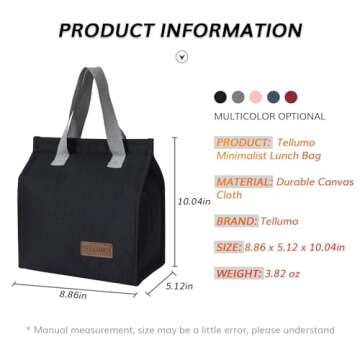 TELLUMO Lunch bag, Insulated Lunch Bag for Women Men Large Lunch Box Container Reusable Leakproof Tote for Office, Work, School, Beach or Travel (Dark)