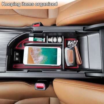TACORBO Center Console Organizer Compatible with Toyota Camry XLE/XSE 2018-2024 and Camry LE/SE 2020-2024 Accessories, Hybrid Armrest Insert Tray, (not for 9th), Red Trim