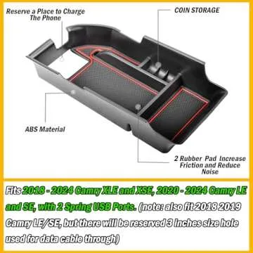 TACORBO Center Console Organizer Compatible with Toyota Camry XLE/XSE 2018-2024 and Camry LE/SE 2020-2024 Accessories, Hybrid Armrest Insert Tray, (not for 9th), Red Trim
