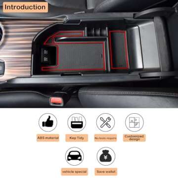 TACORBO Center Console Organizer Compatible with Toyota Camry XLE/XSE 2018-2024 and Camry LE/SE 2020-2024 Accessories, Hybrid Armrest Insert Tray, (not for 9th), Red Trim