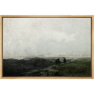 SIGNLEADER Framed Canvas Print Wall Art Dark Green Forest on Overcast Day Scenic Wilderness Illustra...