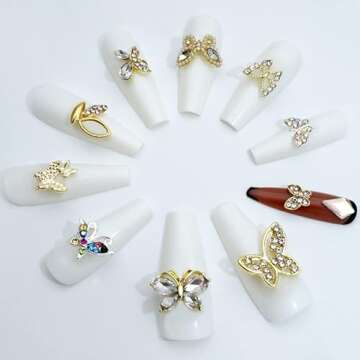 3D Butterfly Nail Rhinestones 20 Pcs Crystals Diamonds Large Rhinestones Bow Silver Metal Charms Gem...