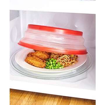 Microwave Cover for Food,Collapsible Microwave Splatter Cove,Fruit Drainer Basket,BPA-Free Made of TPR & PP Dishwasher Safe 10.5 inch (RED)
