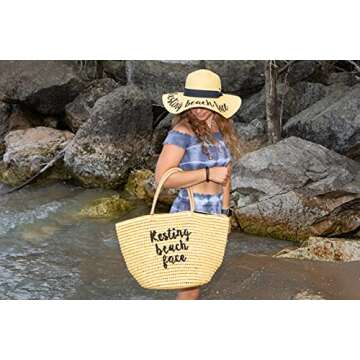 Funky Junque Embroidered Sun Hat - Resting Beach Face