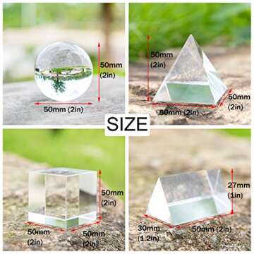 4 Pack K9 Optical Crystal Photography Prism Set, Include 50mm Crystal Ball, 50mm Crystal Cube, 50mm ...