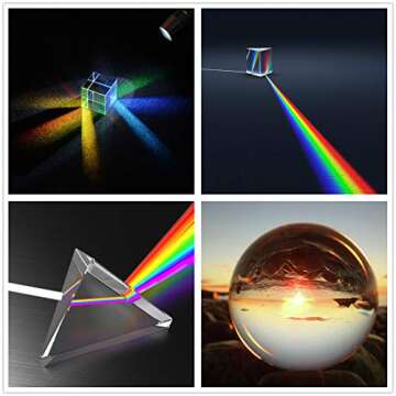 4 Pack K9 Optical Crystal Photography Prism Set, Include 50mm Crystal Ball, 50mm Crystal Cube, 50mm Triangular Prism, 50mm Optical Pyramid with Wiper Cloth and Box, Photography Accessory for Teaching