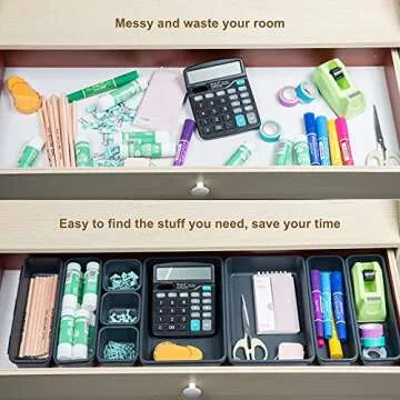 BYCY 32 PCS Desk Drawer Organizer Tool Box Organizer Office Organization, Interlocking Junk Drawer Organizers and Storage with 3 Sizes, Desk Organizers Tray for Office, Bathroom, Kitchen, Makeup