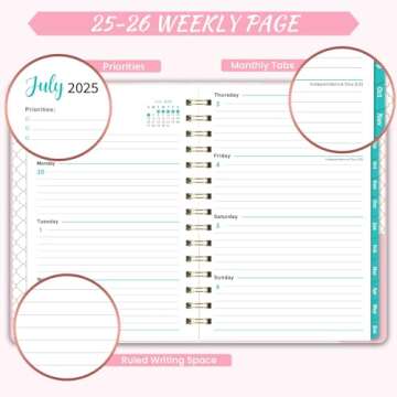 Planner 2025-2026 - July 2025 - June 2026, Academic Planner 2025-2026, 6.3" x 8.4", 2025-2026 Weekly and Monthly Planner with Tabs - Pink Marble