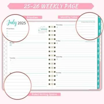 Planner 2025-2026 - July 2025 - June 2026, Academic Planner 2025-2026, 6.3" x 8.4", 2025-2026 Weekly and Monthly Planner with Tabs - Pink Marble