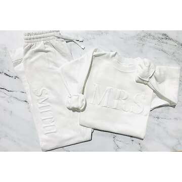 Up2ournecksinfabric - Peronalized Gift - Embossed Bridal Gift Set - Mrs. Sweatshirt - New Mrs. Set - Mrs. Sweatshirt - Bride Sweatpants - New Mrs. - Honeymoon Outfit - New Mrs. Joggers