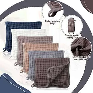 6 Pieces Large 20 x 10 Inch Muslin Multi-Colors Muslin Washcloths Burping Cloth Diapers 6 Absorbent Layers Face Towels for Baby (Simple Colors)
