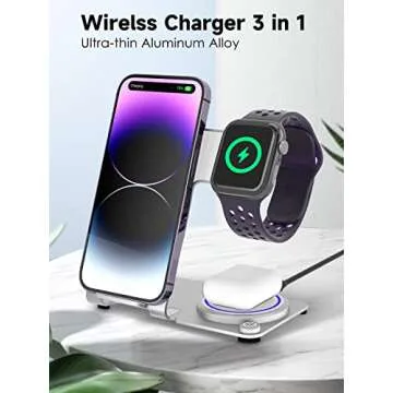 Wireless Charger 3 in 1, Aluminum Alloy Fast Charging Stand for All Apple Devices