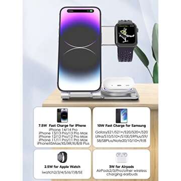 Wireless Charger 3 in 1,Aluminum Alloy Wireless Charging Stand 18W Fast Charging for iPhone 15/14/13/12/11/Pro/Max/XS/XR/X/8, iWatch9/8/7/6/5/4/3/2/SE, Airpods Pro/3/2