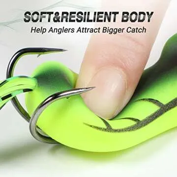 PLUSINNO Topwater Frog Fishing Lures for Bass, Super Soft Resilient Hollow Bass Lures, 5 Pcs Realistic Popping Frogs Bait Lures Kit with Tackle Box for Trout Pike Freshwater Saltwater Fishing