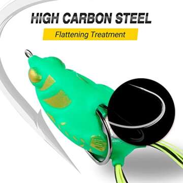 PLUSINNO Topwater Frog Fishing Lures for Bass, Super Soft Resilient Hollow Bass Lures, 5 Pcs Realistic Popping Frogs Bait Lures Kit with Tackle Box for Trout Pike Freshwater Saltwater Fishing