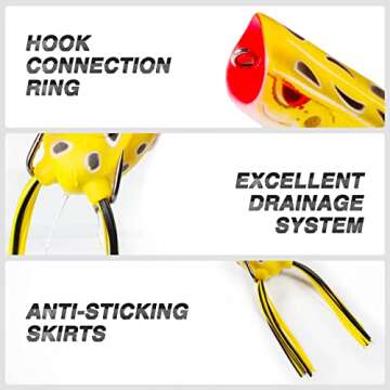 PLUSINNO Topwater Frog Fishing Lures for Bass, Super Soft Resilient Hollow Bass Lures, 5 Pcs Realistic Popping Frogs Bait Lures Kit with Tackle Box for Trout Pike Freshwater Saltwater Fishing