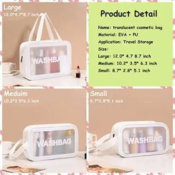 Happy L Clear Travel Bags for Toiletries, 3Pcs Portable PVC Waterproof Cosmetic Bags, Transparent Tr...