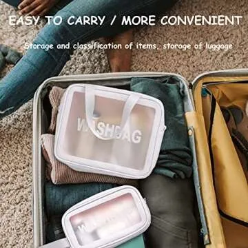 Happy L Clear Travel Bags for Toiletries, 3Pcs Portable PVC Waterproof Cosmetic Bags, Transparent Travel Storage Carry Pouch, Toiletry Bags and Cosmetics Organizer for Women Men (A-White)