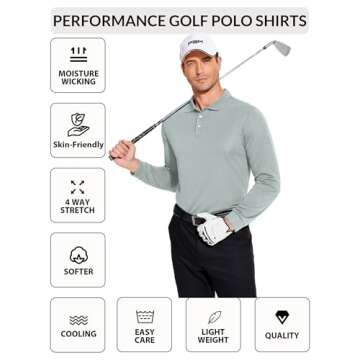 PINSPARK 3 Pack Men's Long Sleeve Golf Polo Shirts Athletic Casual Travel Performance Collar Shirts Lightweight Quick Dry