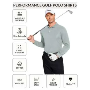 PINSPARK Men's Long Sleeve Golf Polo Shirts - 3 Pack
