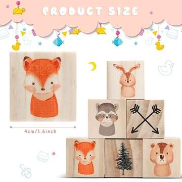 Kigley 6 Pcs Nursery Decor - Charming Wooden Animal Blocks for Kids