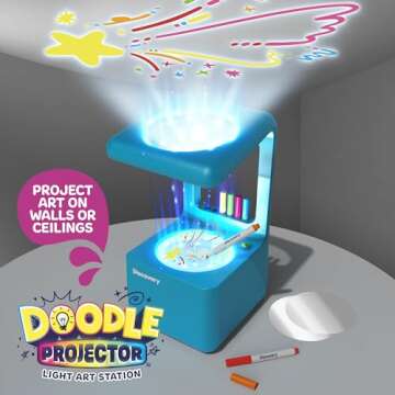 Discovery™ Doodle Projector Light Art Station – Includes 6 Dry-Erase Markers, 10 Reusable Drawin...