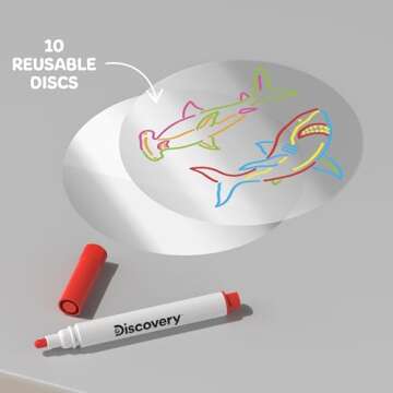 Discovery™ Doodle Projector Light Art Station – Includes 6 Dry-Erase Markers, 10 Reusable Drawing Discs, Project Drawings on Walls & Ceilings| Arts & Crafts Kit for Kids| Tracing Pad Coloring Toy Gift