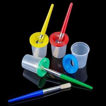 Shappy 4 Pieces Spill Proof Paint Cups in 4 Colors and 10 Pieces Assorted Colored Brushes Set