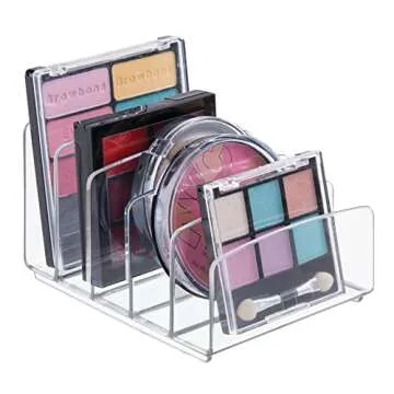 mDesign Plastic Divided Makeup Organizer for Bathroom Countertops, Vanities, Cabinets - Cosmetic Storage Solution for, Eyeshadow Palettes, Contour Kits, Blush, Face Powder - 5 Sections - Clear